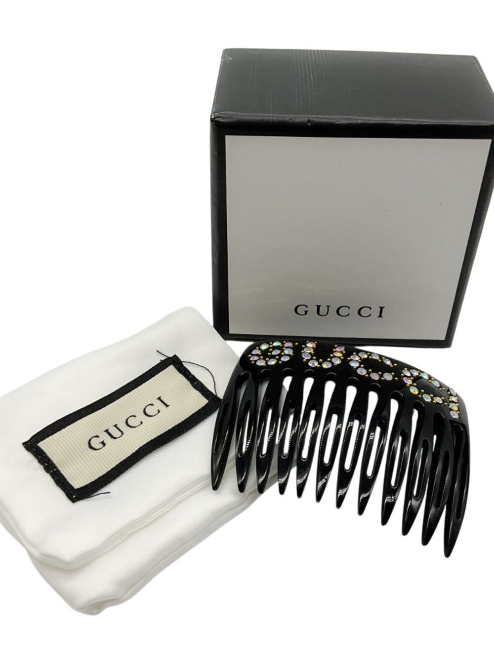Gucci Black Crystal Embellished Resin Hair Comb